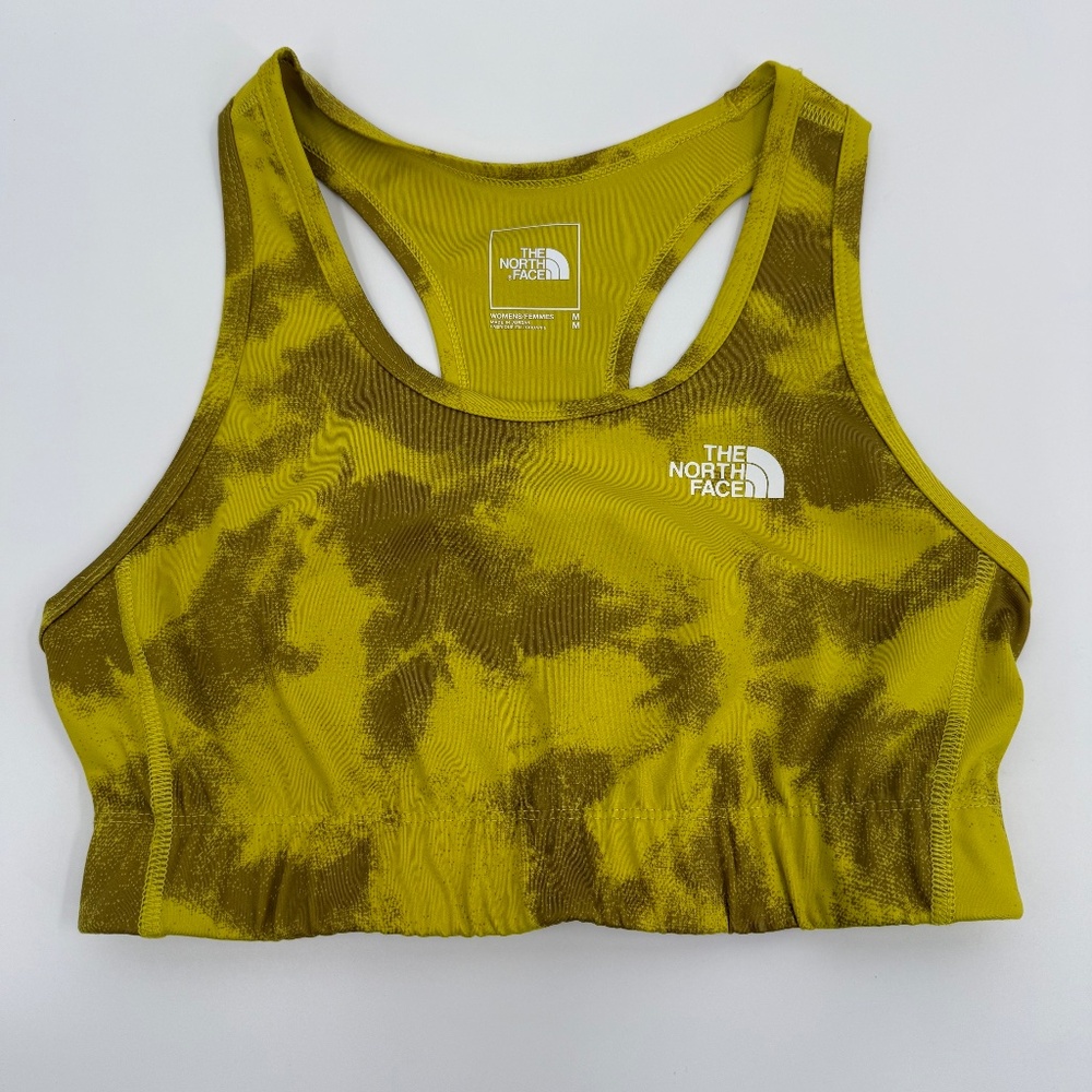 North Face Sports Bra Women Medium Yellow Spray Racer Back Active Athletic